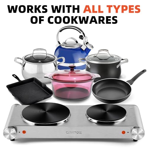 Image of CUSIMAX Electric Hot Plate, 1800W Double Burner, Cast Iron Countertop Cooktop, Hot Plates for Cooking, Portable Countertop Stove, Compatible with all Cookwares, Upgraded Version