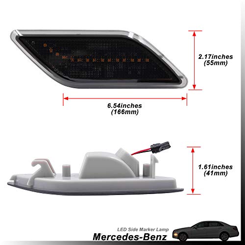 Smoke Lens Amber LED Front Bumper Side Marker Light Kits for 2010-2013 Mercedes-Benz W212 E-Class Pre-LCI E350 E550 E63 AMG Sedan/Wagon Driver Fender Turn Signal Sidemarker Lamps Replacements