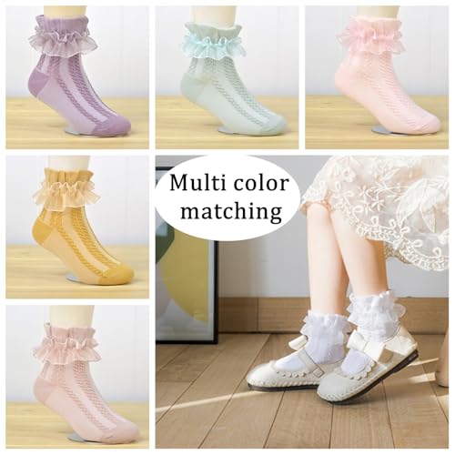 Toddler Girls Lace Ruffle Socks Baby Girl Cozy Soft Cotton Frilly Socks Cute Princess Style Dress Socks 6/5 pairs4