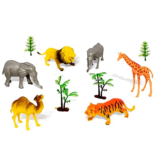 Cole��o Animais de Pl�stico Bichos do Safari Elefante Dromed�rio Le�o Tigre Girafa + �rvores