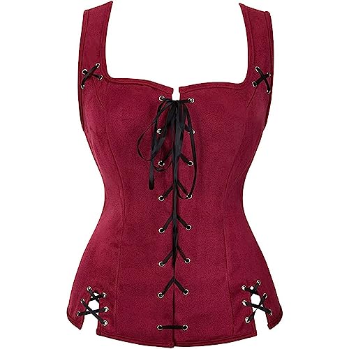 Veste steampunk femme médiévale rétro bordeaux sans manche Renaissance
