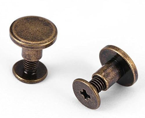 Miniatura 9 de Paquete de 20 juegos de pernos de botón de cabeza plana de latón, tornillos de artesanía de cuero de bronce, remaches de metal de cuero para