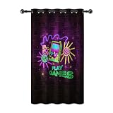 YONGFOTO Cortina Gamer Dormitorio Juvenil Neón Retro Consola de Videojuegos Fluorescente Cortinas Opaca con Ojales Gaming Decor Adolescente Chico 1 Panel 140 x 229 cm