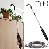 Rechargeable Cordless High Reach Plant Waterer - with Telescopic Wand Plant (25.6–33.4 in), Watering Can Hanging Plants Baskets, 2 Adjustable Nozzles and 8.6ft Water, Hose for Yard Lawn Weeds Plants