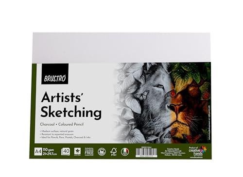 Brustro Artists Sketching Paper | 110 GSM, A4 Size, Pack of 40 Sh...