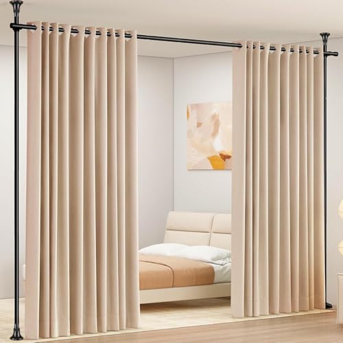 EOGILY Room Divider Curtain Rod Floor to Wall Ceiling Tension Separator Privacy Space Partition Rods No Drilling Curtain Rod Wall Divider Adjustable Width and Height (A)