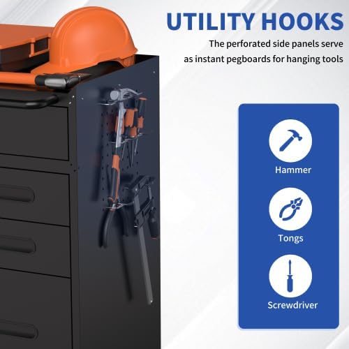 34.3" Mobile Tool Storage Cabinet - Garage Organizer with Lockable Compartment & 4 Drawers, Rolling Steel Chest for Workshop and Home Garage
