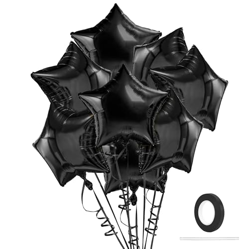 Image of Star Balloons, 18 Inch Foil, 10 PCS Black, Decorative-Balloons, General Celebration, Adult, Unisex Adult, Unisex, Star, Aluminum, 18 inches, Aluminum Foil, Sturdy, Reusable