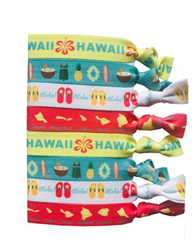 Sportigift 8 Piece Hawaiian Hair Ties - Hawaii Gifts, Accessories - Aloha, Hawaiian Islands - 8 Count