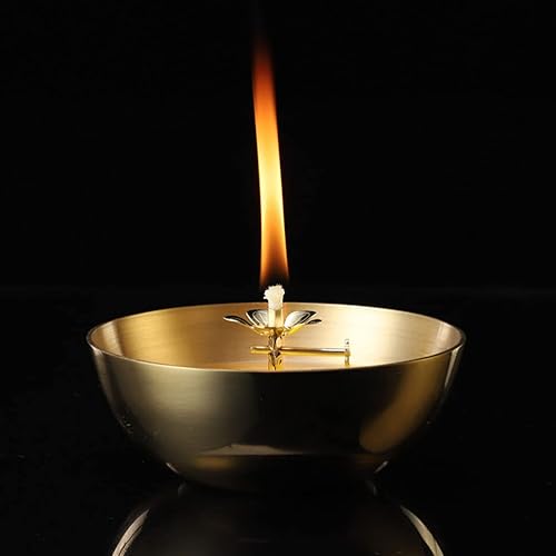 Miniatura 8 de Healifty Lámpara de aceite mecha flotante soporte de lámpara budista Ghee de metal disco de corcho de aceite soporte de incienso tibetano 3 piezas
