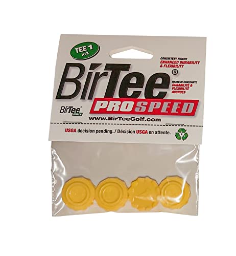 BirTee Pro Golf Tees - Size #1 (1/4") Individual Size Pack - 4 Tees Per Pack. Winter/Mat/Simulator Tees (Yellow)