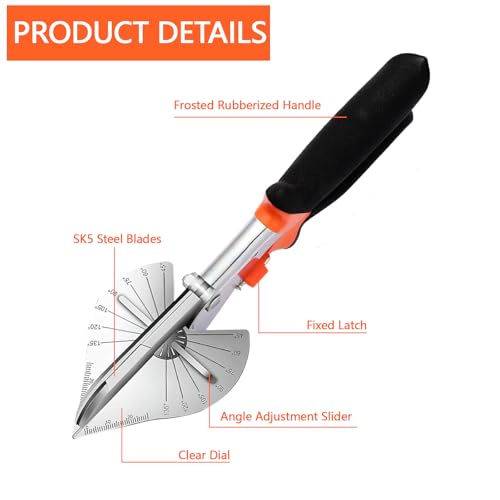 Cigrubo Verstekschaar voor kabelgoot, schaar, hoekschaar, verstektang, verstekschaar, met 10 reservemesjes voor het snijden van kurk, kunststof, pvc, verstelbaar van 45 tot 135 graden - Afbeelding 4