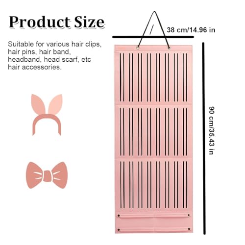 Image of HASTHIP Hair Accessories Organizer for Girls Bow Hair Clip Storage Hairband Organizer for Girls 3-Layer Large Capacity Wall Hanging Hair Bows Holder Displaying Rack for Baby Girl Kids Women - Pink