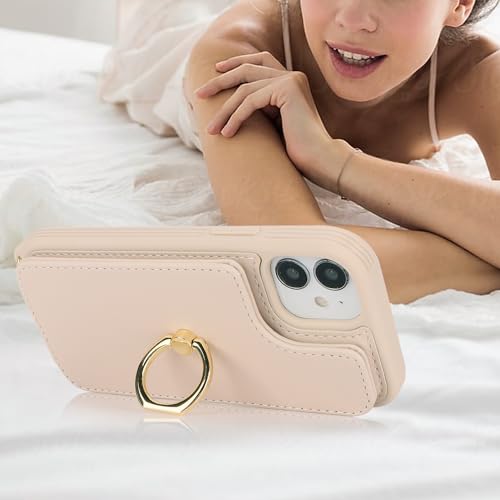 Image of for iPhone 12 Mini Case with Card Holder and Strap for Women,Crossbody Lanyard,Kickstand Ring Stand,Snap Clasp,RFID Blocking,Phone Wallet Cases 5.4 inch(Beige)