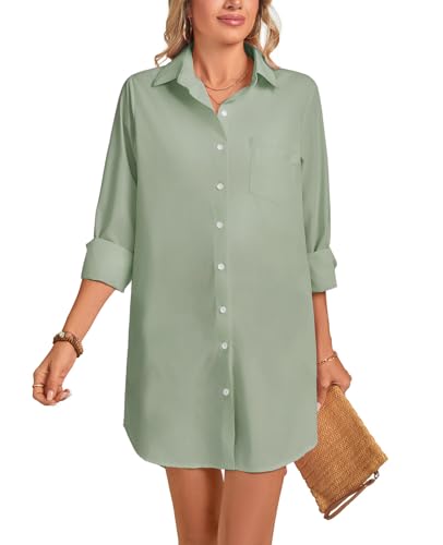 Image of MINTLIMIT Womens Button Down Shirt Dress Spring Summer Loose Casual Long Sleeve Shirt Dresses with Pockets 2025 Trendy