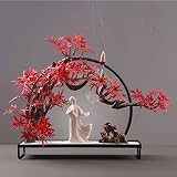 MIROOOO Sztuczne Bonsai Drzewo Sztuczne Bonsai Czerwony Klon Ceramiczne Ostrze Statua Little Monk Zen Home Decor Indoor Tree