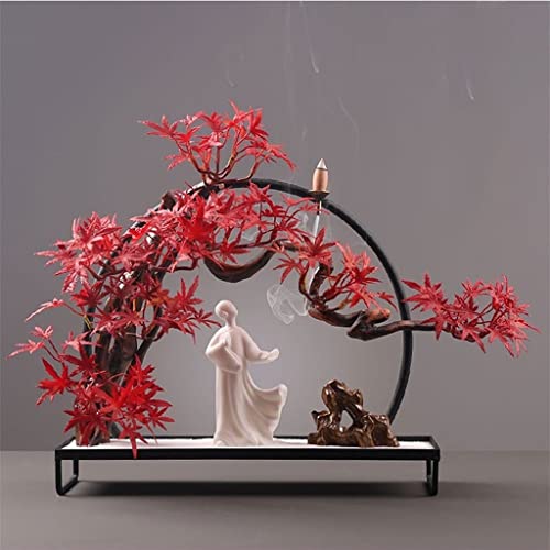 MIROOOO Sztuczne Bonsai Drzewo Sztuczne Bonsai Czerwony Klon Ceramiczne Ostrze Statua Little Monk Zen Home Decor Indoor Tree