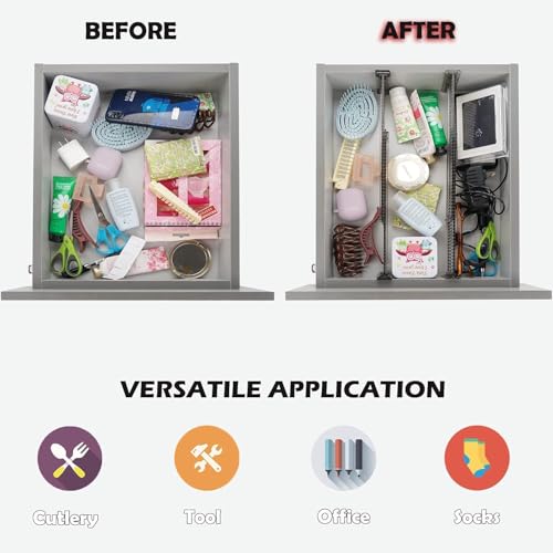 Image of Adjustable Clear Drawer Dividers for Organized Storage - Expandable Plastic Separators for Kitchen, Bedroom, and Office Drawers, Easy to Install, Non-Slip, Space-Saving Organizer Solution
