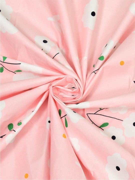 Image of 300 TC Cotton Feel Glace Cotton Elastic Fitted Bedsheet for King Size Double Bed | Fits up to 8 Inch Mattress | Printed Bedsheet with 2 Pillow Covers (Pink Flower, Double Size - 72 inchx72 inch)