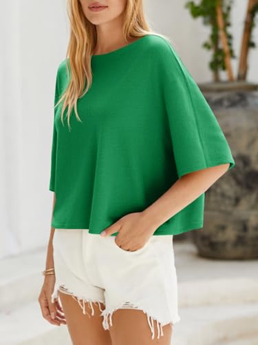 Image of Cicy Bell Womens Half Sleeve Sweaters Oversized Boat Neck Knitted Pullover Sweater Trendy Casual Loose Fit Fall Tops