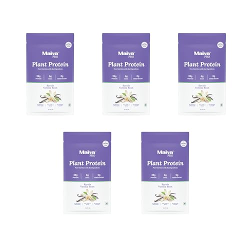 Image of Maiva Pro | Plant Protein Isolate - Kerala Vanilla Bean - 40gm (Pack of 5) | 28g Protein, 6g BCAA | Essential Amino Acids | Gut Friendly, Easy to Digest | Real Dates | Vegan, Dairy Free, No Preservatives