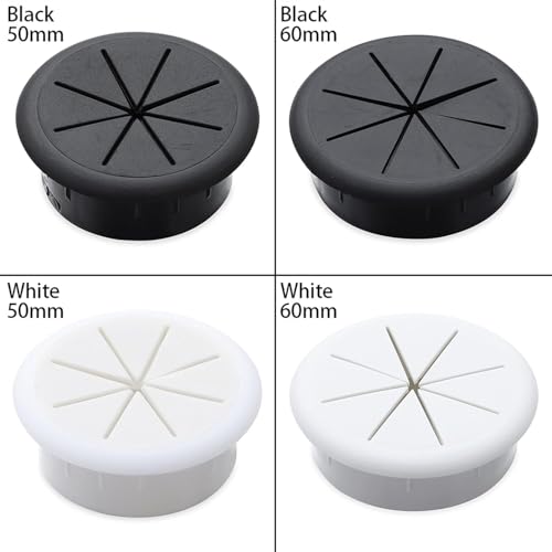 Pasacables metálico de escritorio blanco de 60mm con tapa flexible para evitar cables sueltos 8