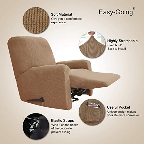 Easy-Going Recliner Stretch Sofa Slipcover Sofa Cover 4-Pieces Furniture Protector Couch Soft With Elastic Bottom Spandex Jacquard Fabric Small Checks(Recliner,Camel) Large #TOP2