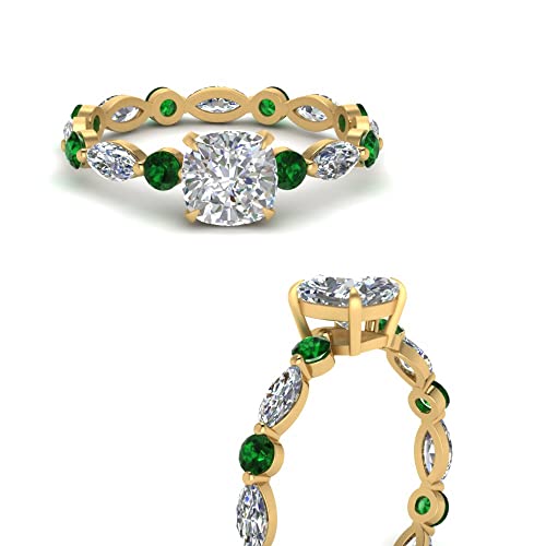 Image of 55Carat Choose Your Gemstone Marquise and Round Eternity Engagement Ring Yellow Gold Plated Cushion Shape Side Stone Engagement Rings Lightweight Office Wear Everyday Gift Jewelry US Size 4 to 12