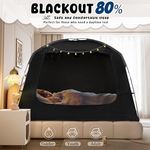 RIYDH Bed Tent Bed Canopy Breathable 100% for Adult and Kids Light Reduction Sleeping Dream Tents Indoor Portable Big Space with String Light 4 Doors Twin Full Queen King Size