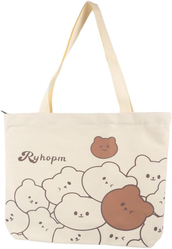 WGF 1pc canvas tote bag with zipper structured tote bag shopper bag reusable tote bags cute tote bags for women