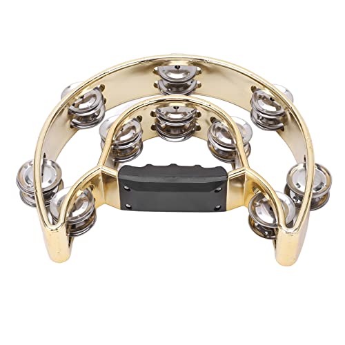 Tambor de Campana de Doble, Pandereta de Mano Liviana con Sonido Brillante, Manija Ergonómica para Conciertos de Festivales (Amarillo)