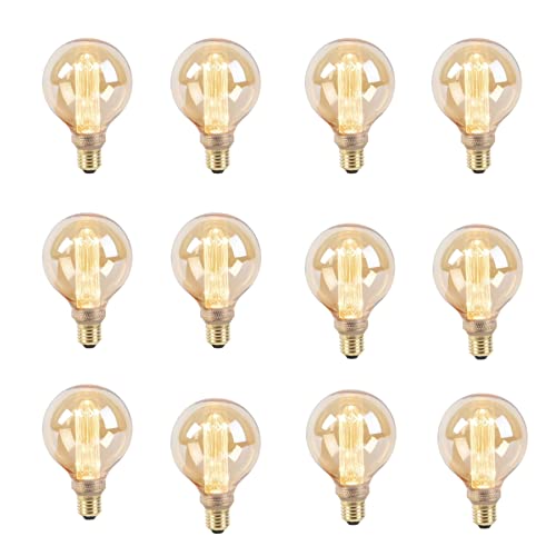 Image of Pack of 12 Edison Ball Filament Bulb E27 ES Screw Fitting, 40W Large G95 Retro Squirrel Cage Dimmable Retro Bulb, Vintage Decorative Light with Amber Glass