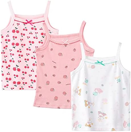 Ayshie Toddler Girl's Cotton Camisole Undershirts 3-Pack Cute Printed Tank Top Camis for Kids 2T-8T (4-5 Years, Style2), 4-5T