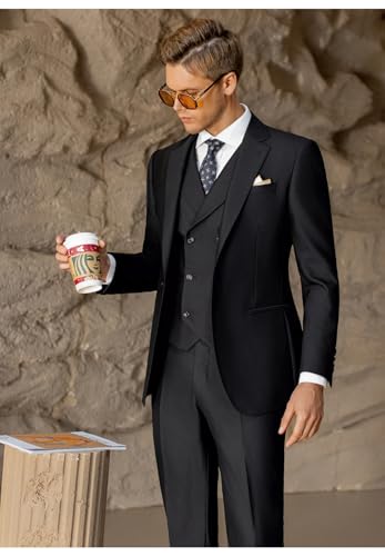 Men's Suit Slim Fit 3 Piece Suits for Wedding Prom Casual Jacket Vest Pants Lightweight Tuxedo Set2