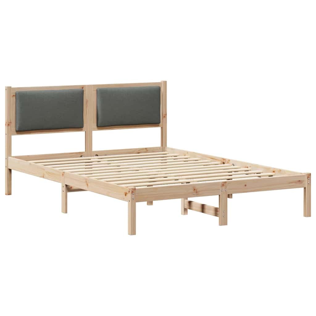 Lite drewno sosnowe Nowoczesny minimalistyczny design 135 x 190 cm Szary | Ramka łóżka Ciemnoszary 135x190 Lite Drewno Sosnowe Tapicerowane Wezgłowie Stelaż Listwy Mocna Konstrukcja
