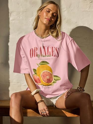 Image of SXV STYLE Women's Oversized Graphic T-Shirt, Oranges of Palermo Citrus Print, Short Sleeve, Cotton Blend