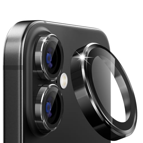imluckies Protector de lente de cámara para iPhone 17 6.3', AR+AF Vidrio templado transparente HD con Dureza 9H, Anillo Metálico Individual Resistente a Arañazos, Compatible con Fundas, Negro