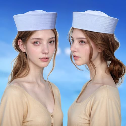 CCUFO White Sailor Hat Costume: US Navy Hats for Parties Halloween and Weddings 23.5" - 2 Pack