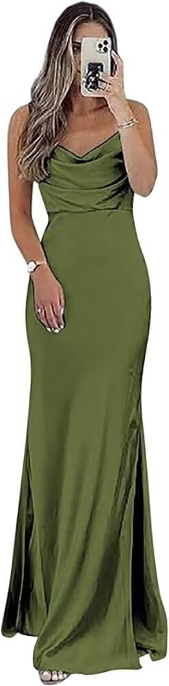 FOOHJMH Satin Bridesmaid Dresses for Women Spathtti Strapless Prom Dress Formal Evening Party Gowns with Slit