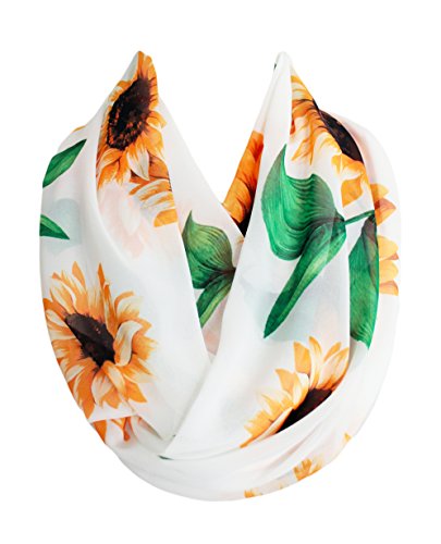 Etwoa White Sunflower Pattern Infinity Scarf Circle Loop Scarf3