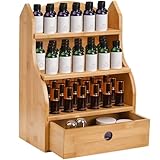 Dicunoy Essential Oils Storage Case, 46 Slots Nail Polish Shelf Display Rack with Drawer, Bamboo 3 Tiers Essential Oil Organizer Holds 10/15/20/30ml Bottles for Home, Cosmetic Shelf, Fairs, Shop