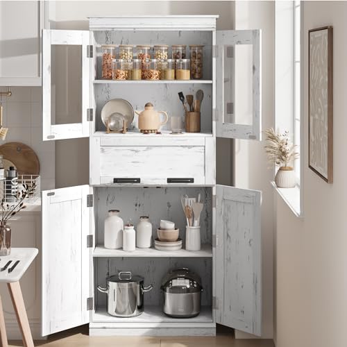 IDEALHOUSE-Bathroom-Cabinet-Tall-Storage-Cabinet-with-Doors-and-Adjustable-Shelf-Freestanding-Floor-Pantry-Cabinet-for-Kitchen-Living-Room-Laundry-Room-Home-Office-Retro-White IDEALHOUSE Bathroom Cabinet Tall Storage Cabinet with Doors and Adjustable Shelf Freestanding Floor Pantry Cabinet for Kitchen Living Room Laundry Room Home Office Retro White