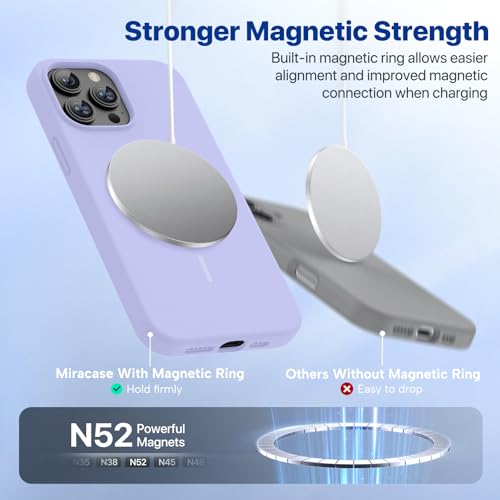 Image of Miracase Magnetic for iPhone 13 Pro Case, [Soft Anti-Scratch Microfiber Lining], Compatible with MagSafe, Liquid Silicone Shockproof Drop Protection Phone Case for 13 Pro, Light Purple