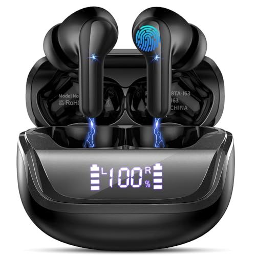 Wireless Earbuds, Bluetooth 5.4 Headphones Deep Bass Stereo, in-Ear Earphones with 4 ENC Mics, 45H Playtime LED Display Mini Charging Case Ear Buds, IP7 Waterproof Wireless Headphones for Android iOS