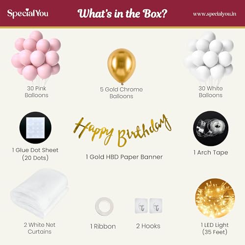 Image of Special You DIY Birthday Decoration Kit with Fairy Lights, Balloon Decor with Net, Decor for Teens Pink, 2 years Birthday Decoration Items Pink, Happy Birthday Decoration Kit 1 year
