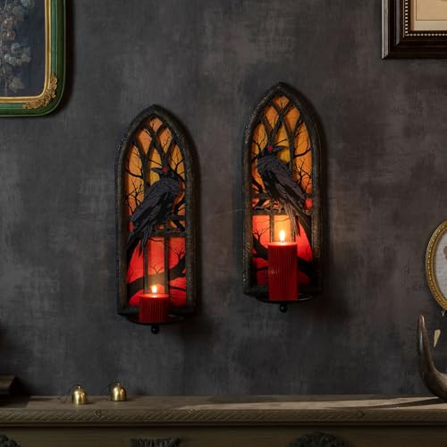 AimtoHome Gothic Wall Candle Sconces Set of 2, Wrought Iron Crow Wall Mounted Candelabra Holder with Removable Trays for Taper & Pillar Candles, Medieval Cathedral Window Design, Dark Academia Decor by AimtoHome - Image 6