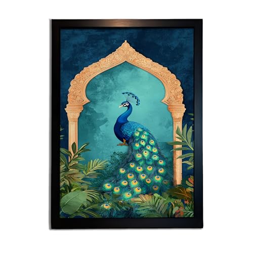 Image of redbakers.in Peacock Wall Art Print, Framed Paintings, Living Room Decor Vastu || Stylish Picture Frame for Home & Office Decoration|| Best Gift Size 10 x 14 Inch (Modern, SAVANNAH, 10 X 14 Inch)