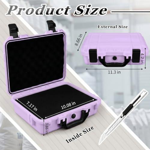 Image of Relaxweex 1 Pcs Waterproof Hard Case with DIY Customizable Foam Insert Portable Protective Case with Knife for Camera Drones Equipments Tools Test Instruments(Purple,11.3 x 8.7 x 4.2 Inch)