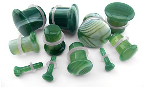 Urban Body Jewelry 1 Pair of 1/2" Gauge (12mm) Green Line Agate Stone Plugs - Single Flare