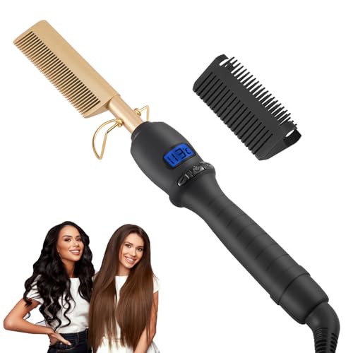 Peigne Chauffant ÉLectrique, Brosse à Lisser les Cheveux 80-210°C, Peigne ÉLectrique 2 en 1, Lisseur à Cheveux avec écran LCD,...